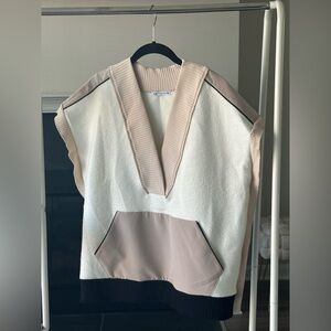 Mixed Material Drop Sleeve Kangaroo Sweater